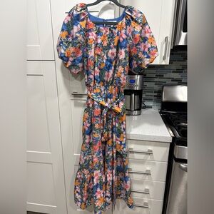 MelloDay puff sleeve waist tie maxi dress